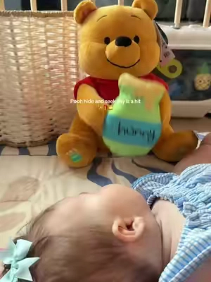 My baby loves her Pooh toy!! 🍯✨ #poohbear #babytoys 