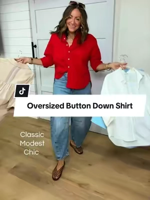 Coolest button down ever! Such a good elevated basic 🤌🏼 I’m 5’2” 127 in a Small #buttondown #buttondownshirt #oversizedshirt #modestfashion #elevatedbasics @Cicy Bell shop 