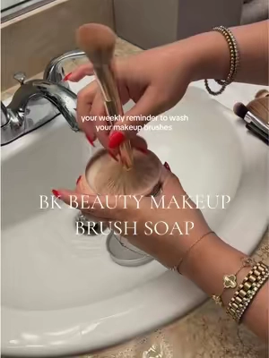 I know it’s long overdue besties, get on it! 💘 — I’m using the bk beauty brush soap w/ built in scrub pad (linked in the orange cart) & this thing really breaks down all the makeup & gets my brushes so clean! 🫧  @BK Beauty Brushes #bkbeautybrushsoap  #makeupbrushcleaning #makeupbrushsoap #bkbeauty #makeupcleaning 