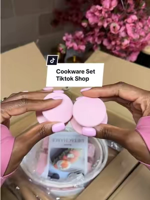 She gorgeous! The prettiest cookware set ever! 💕🌸 #cookingessentials #potsandpans #cookwareset 