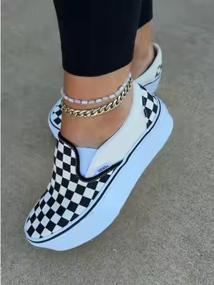 The checkerboard Vans comeback but with a platform?! 🏁🤍 #vansshoes #checkeredprint #sliponshoes #falldealsforyou #TikTokshopbacktoschool 