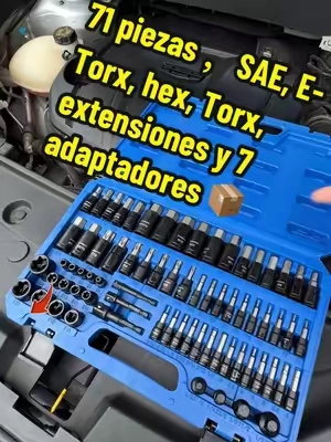 Trae tres tipos diferentes de puntas y 71 piezas en total.  Cubre métricas, SAE, E-Torx, hex, Torx, extensiones y 7 adaptadores 📦 #torxbits #puntas #impactdriver #garagetools #mechanictools