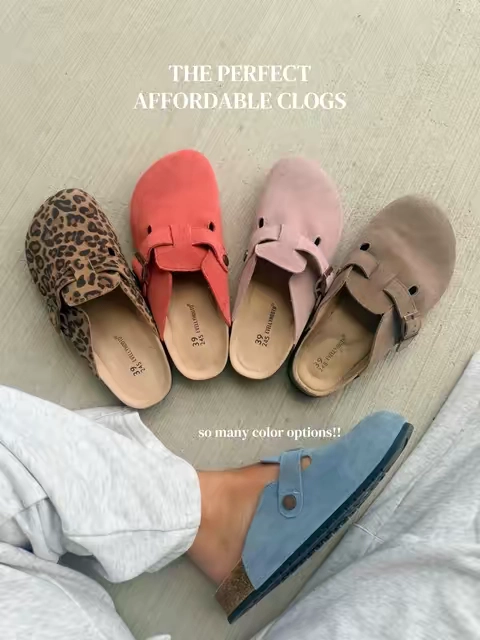 These clogs are cute and comfy without the expensive price tag!! I love all of the colors, they’re so easy to style! #clogshoes #clogs #affordableshoes #fallshoes #comfyclogs 