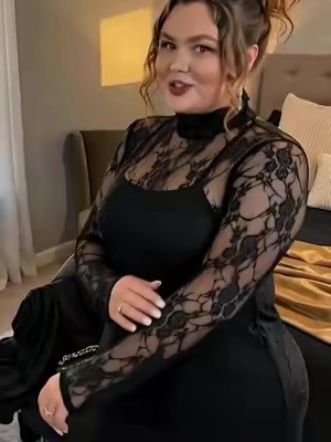 The lace detailing on this is honestly everythinggg. 🖤  #PlusSizeFashion #datenightoutfit #curvytiktok #weddingguestdress #midsizefashion
