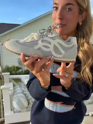 THIS LIGHT BLUE!😍 already selling out!! Sooo many cute colors! Perfect elevated sneaker for fall!🤍 wearing size 9, it runs true to size! #boujeeonabudget #designersneakers  #lookforless #backtoschooloutfit #fallfashion 