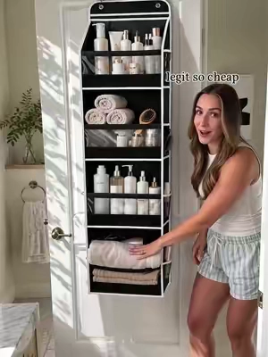 Best space-saving hack for small rooms! Holds so much without sagging. Grab yours! #storagehacks #bathroomorganization #dormessentials #spacesaving #tiktokmademebuyit