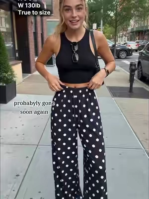 The pants that make every basic outfit look expensive 🤍🖤 The fit is seriously so flattering. #widelegpants #polkadotpants #StreetStyle #casualoutfit #TikTokFashion