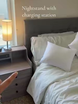 Charge your phone right next to your bed #nightstand #bedroomfinds #homefinds 