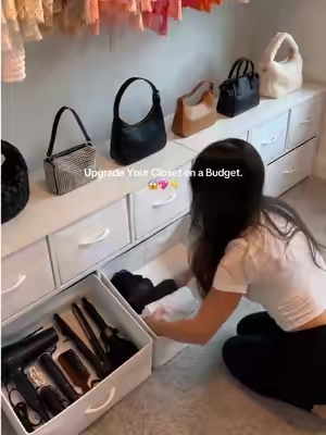 Low-Cost makeover to level up closet space. #roomorganization #bedroommakeover #storagedresser #organizedhome #tiktokshopfind 