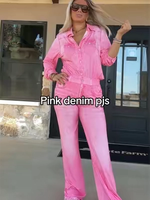 jammies so cute you can wear in public ✨🎀and girl if haven’t felt Jordann’s jammies ooof they’re soft ☁️🌙 @Just Being Jordann #pajamas #denimpajamas #canadiantuxedo #pinkgirl #pinkpajamas 