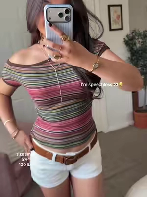 The cutest striped top 🤎⌛️ #stripedtop #offshouldertop #cidertop #cutetop 