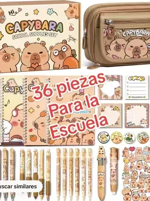🚨‼️DESCUENTO MAMIS‼️ Set de papelería de capibaras de 36 piezas, ligero y súper adorable. Incluye estuche, bolígrafos de gel, lápices mecánicos, pegatinas, chapitas, libretas y notas adhesivas. Ideal para el regreso a clases, la escuela, la universidad o como regalo para adolescentes. #summervibe #tiktokshopsummersale #TikTokshopbacktoschool #backtoschoolshopping #schoolsupplies 
