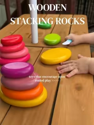 montessori style toys that encourage open ended play and fine motor skills are always a win for me! @Lets Make #montessori #stackingrocks #woodentoys #toddlertoys #screenfreeplay 