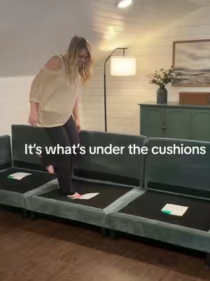 I found the secret to why this cloud couch is so comfortable. The secret is under the cushions. 👀 This is honestly the most comfortable couch I’ve ever sat on. #cloudcouch #couch #sofa #homefinds #livingroom  @copiae 
