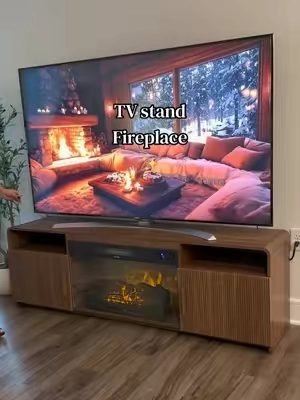 Eleva tu sala con este hermoso TV stand con chimenea eléctrica ✨soporta hasta una TV de 80 pulgadas y está disponible en 3 colores @Amerlife US #homedecor #fireplace #livingroom #cozyhome #furniture 