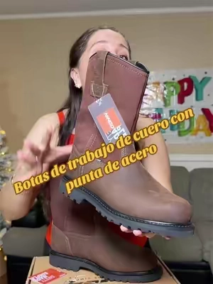 Botas de trabajo de cuero con punta de acero resistente a impactos #tiktokshopcreatorpicks #tiktoksummersale #blackfriday #ningo #botasdetrabajo 