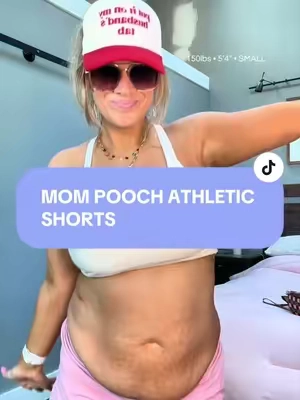 Mom pooch approved ✅ Snag your size if it’s still there! #realmombody #apronbelly #mompooch #easyoutfit #momshorts 