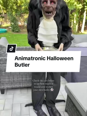 This animated butler features glowing LED eyes, creepy laughs, popping motion, and sound activation to scare every guest who walks by.👻👻 #halloweenanimatronics #HalloweenDecor #Animatronic #SpookySeason #hauntedhouse 