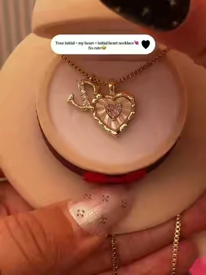 I am wearing your initial😉 So cute!😘Love it?!❤️#fyp #usa #initial #giftforher #necklace 