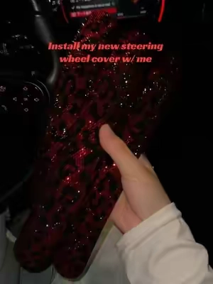 Red leopard print is so fireeeee 🔥#caraccessories #newcar #GirlsDriveWithQueensland #steeringwheelcover #fyp 