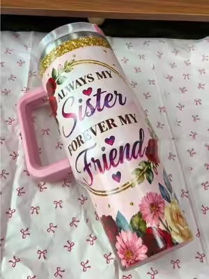 this is the cutest Tumblr perfect for a gift for your sister. It comes in many sizes. It can be used for hot or cold beverages. With a beautiful message for your sister. Click the car to get yours. ##Tumbler##GiftForSister##GiftIdea##TikTokshopbacktoschool ##stainlesssteeltumbler