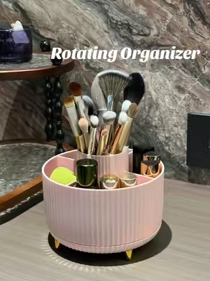 Organize your vanity with this spinning organizer in 10 seconds. Definitely!  #makeupstorage #makeuporganizer #vanitygoals #organization #TikTokshopbacktoschool 