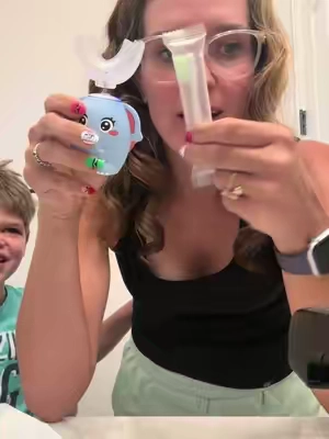 Trying something NEW with Griffin! 🪥💙 Brushing his teeth has ALWAYS been a struggle. For the longest time, I had to hold him down just to get his teeth brushed, so the fact that we’ve come this far where he’ll at least stand at the sink—is a HUGE win. 🥹 A few Angelman moms told me about this U-shaped toothbrush, so we’re giving it a try! I honestly can’t tell if Griffin loves it or hates it 😂, but I’m willing to keep trying! It’s super easy to use, rechargeable, has different vibration modes (but you don’t have to use the vibration), and it even comes with a regular toothbrush. One step at a time! 💙 #AngelmanSyndrome #SpecialNeedsParenting #AdaptiveTools #TeethBrushing #MomLife