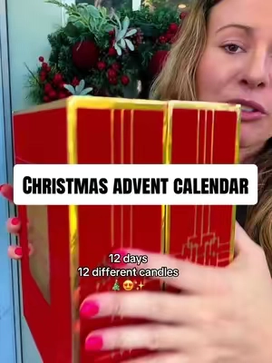 The advent calendar for candle people 😍 You get 12 different 2.2 oz candles in their own little red & gold glass holders, with scents from lemon + lavender to Hot Cider Donut, Autumn Pumpkin, Frozen Balsam & Cranberry Wreath. 🎁✨ #qvc #christmascandles #adventcalendar #christmasgiftidea #christmasscents 