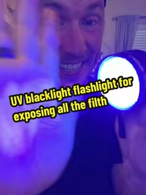 LEPRO 51 LED blacklight flashlight. Easily spot body fluids, pet fluids, bed bugs, scorpions. Everyone needs one #blacklight #cleaning #uvflashlight #traveltips #hotelroom 
