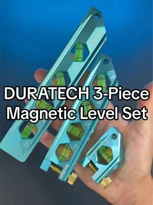 DURATECH 3-Piece Magnetic Level Set with 2.5”, 6.25”, and 8” levels, strong rare-earth magnets, multiple angle bubbles, V-grooves, and SAE/metric scales.#DURATECH #LevelSet #ToolTok #HandTools #Tools