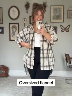 A super long and cozy flannel for fall 🍂 #curvyfashion #fallfashion #falloutfits #midsizefashion #flannel 