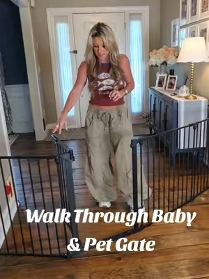 This configurable baby and pet gate has been a life saver with our two little dogs! It has a great weight to it so it's perfect to keep dogs and Kids Safe and away from danger. You can use it for blocking off areas or you can snap it together and make an enclosure! #walkthroughgate #babygate #petgate #tiktokshopcreatorpicks 