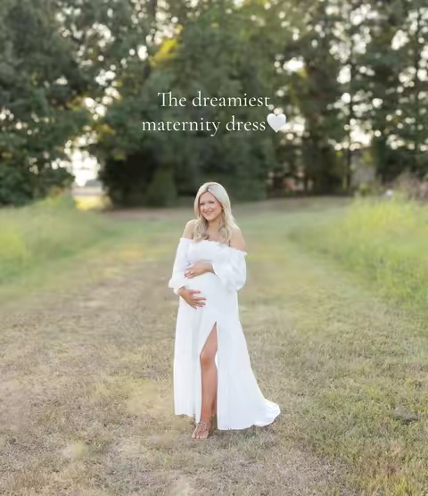 The dreamiest dress for maternity pics, baby showers, wedding guests, etc!!! #pregnant #maternityphotoshoot #maternity #maternitydress #pregnancy 