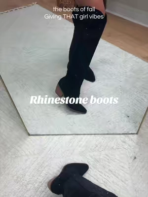 Boots with every and any outfit this fall #boots #rhinestoneboots #overthekneeboots #cowgirlboots #fallfashion 