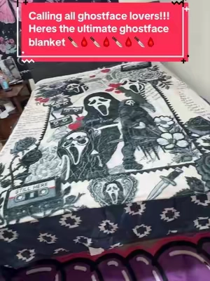 This thing is so soft, fits my queen size bed, all in all it’s such a great blanket!!! This is a perfect spooky basket gift! #ghostfacecult #ghostface #blankets #blanketlife #cozyathome 