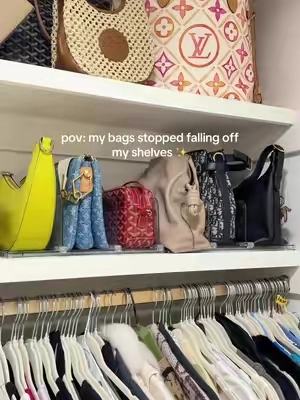 This adjustable purse organizer keeps every bag upright and actually makes your closet look organized 😍 No more bags tipping over every time you grab one. #TikTokShop #PurseOrganization #ClosetOrganization #OrganizationHacks #HomeFinds 