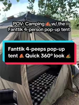 Fanttik 4-person pop-up tent ⛺️ sets up in seconds. 🏕️ Quick 360° look + peek inside. Going camping? Grab your own! #CampingGear #PopUpTent #OutdoorLife #tiktokshopfindsfyp #CampingHacks