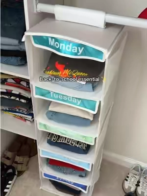 Having the kids outfits organized and ready to go saves so much time on school mornings ❤️  #momlife #backtoschool #clothesorganizer #organizationhacks #kidsclothes 