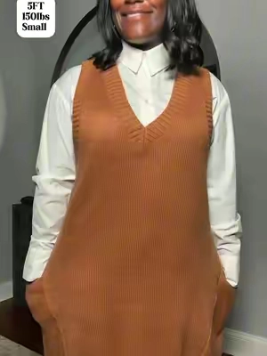 Women's Sleeveless V Neck Knit Sweater Vest Dress Casual Pullover with Side Pockets for Spring Basic Minimalist Womenswear. #falldealsforyou #summerfinds##summerwins #summeressentials #tiktokshopsummersale