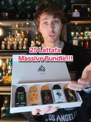 This bundle is insane! Comes with 25 of their miniature fragrances. Each are 20ml so it’s the perfect way to try a ton of their scents without blind buying full size  bottles  #lattafa #amazingfragrances #lattafaperfume #fragrancedeals #fragrancebundle 