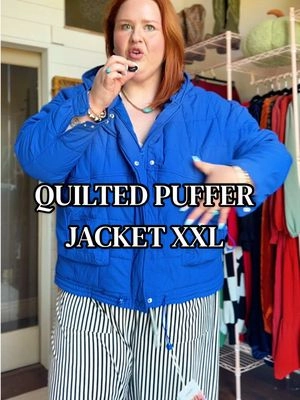 she looks like the quilted puffer jacket you’re thinking about but she’s budget friendly and fits us bigger ladies! Love this color so much, too. #pufferjacket #midsizestyle #curvyfashion #plussizetryon #quiltedpuffer 