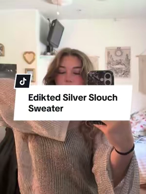🤍✨ The EDİKTED Drop Shoulder Sheer Knit Sweater is giving that perfect “threw it on and still look cute” vibe! 😍🛍️ #EDIKTED #silversweater #SheerSweater #KnitSweater #FallFashion   