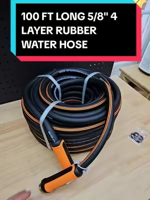 VEVOR 100 FT LONG 5/8" 4 LAYER RUBBER WATER HOSE, 150 PSI WORKING PRESSURE, 600 PSI BURST PRESSURE, FLEXIBLE, NON KINK, LIGHTWEIGHT, HYBRID GARDEN HOSE. #gardenhose #retractablegardenhose #waterhose #TikTokshopbacktoschool #tiktokshopcreatorpicks @Haidee_Collab @VEVOR Store @CreatorCollab_Mabel 