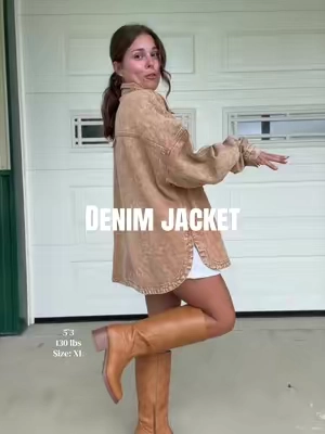 This denim jacket is going to be so perfect for fall!! 🍂 #oversizeddenimjacket #denimjacket #jeanjacket #browndenimjacket #falloutfitinspo 