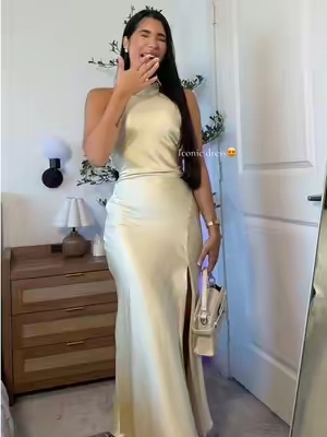 5'2 115lbs size XXS 🤍#elegantdress #longdress #weddingguestdress #yellowdress #satindress 