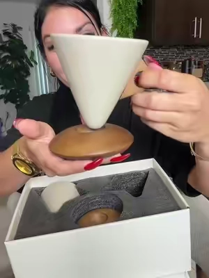 2-Piece Wabi-Sabi Conical Porcelain Coffee Cup Gift Set - Contemporary Matte Ceramic His & Hers Mugs with Wooden Bases, Lift for Sipping, Luxury Boxed for Christmas, Home/Office Use for Coffee Lovers #tiktikshopcreatorpicks #tiktokshopsummersale #coffeecup #coffeecups #giftset 