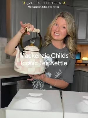 The statement piece your kitchen has been missing. ✨ This hand-painted tea kettle brings timeless charm to every countertop and makes every cup feel a little more special. @QVC, Inc  #KitchenDecor #TeaKettle #MacKenzieChilds #TikTokShopCreatorPicks