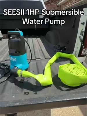 SEESII 1HP Submersible Water Pump with 4,755 GPH flow rate, 23ft hose kit, and anti-clog filter net. #SEESII #WaterPump #SubmersiblePump #SumpPump #WaterRemoval