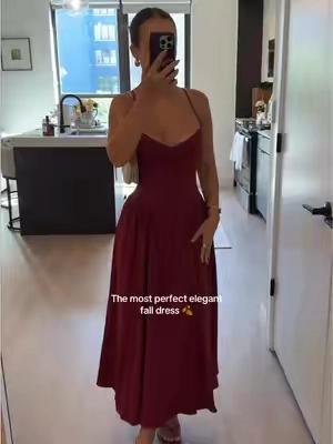 I love the burgundy but might need it in another color too 👏🏼 #OOTD #elegantdress #weddingguestdress #falldress #laceupdress 