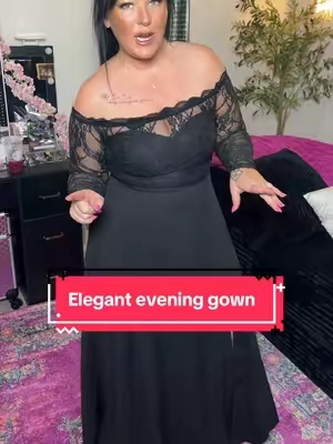 The kind of dress that makes you feel beautiful the second you put it on 🖤 The lace, off-the-shoulder neckline, and dramatic slit are everything! @Finjani Plus  #TikTokshopbacktoschool #PlusSizeFashion #MaxiDress #FormalDress #CurvyStyle 